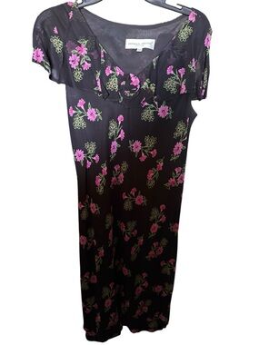 Donna Ricco Black Floral Dress Size 10 Sheer Overlay Rosette Detail